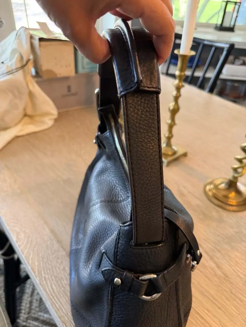Cole Haan Black Pebbled Leather Shoulder Bag Hobo Purse
